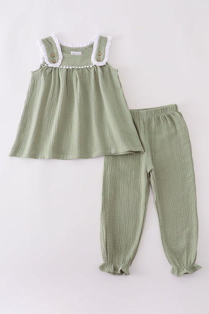Sage Green Ruffle Strap Top & Pant Set – Baby & Toddler Girls