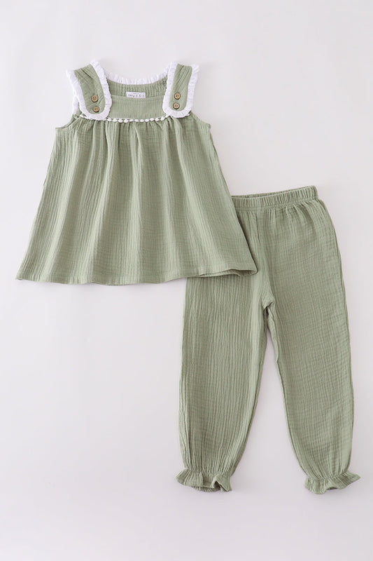Sage Green Ruffle Strap Top & Pant Set – Baby & Toddler Girls