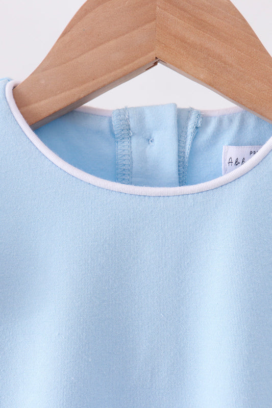 Flutter Sleeve Scallop Hem Top - Carolina Blue