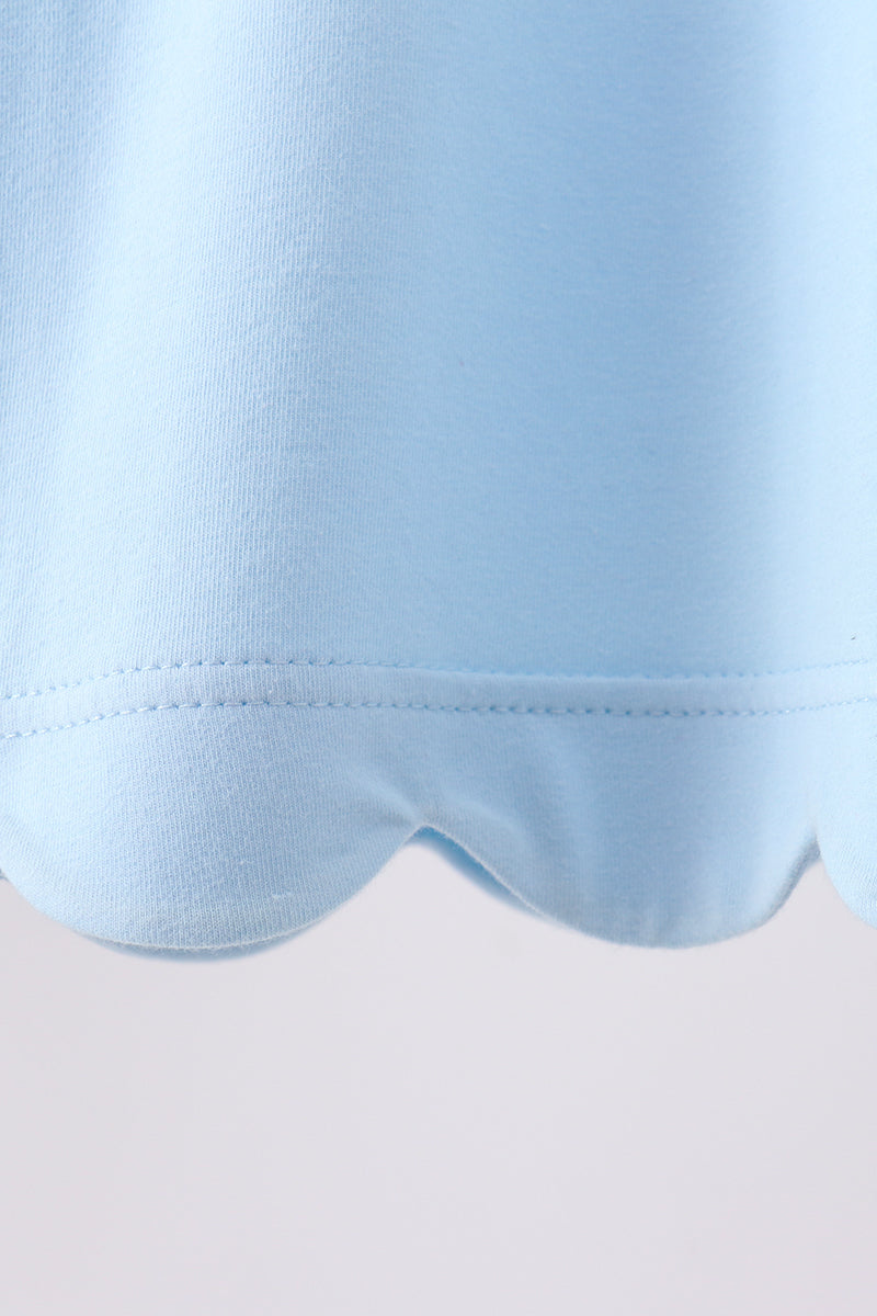 Flutter Sleeve Scallop Hem Top - Carolina Blue