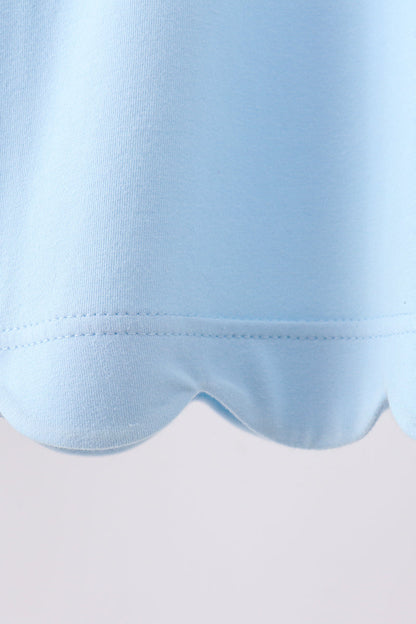 Flutter Sleeve Scallop Hem Top - Carolina Blue