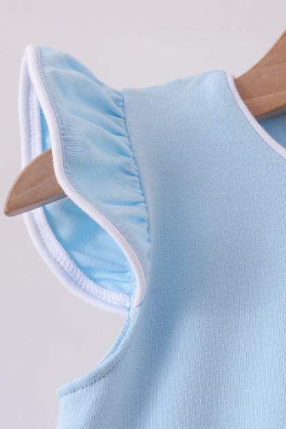 Flutter Sleeve Scallop Hem Top - Carolina Blue