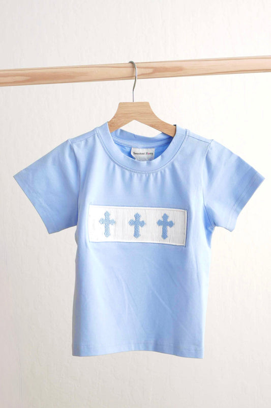 Hand-Smocked Blue Cross Top