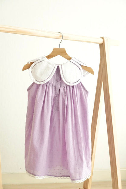 Lavender Embroidered Collar Dress – Vintage Floral Charm