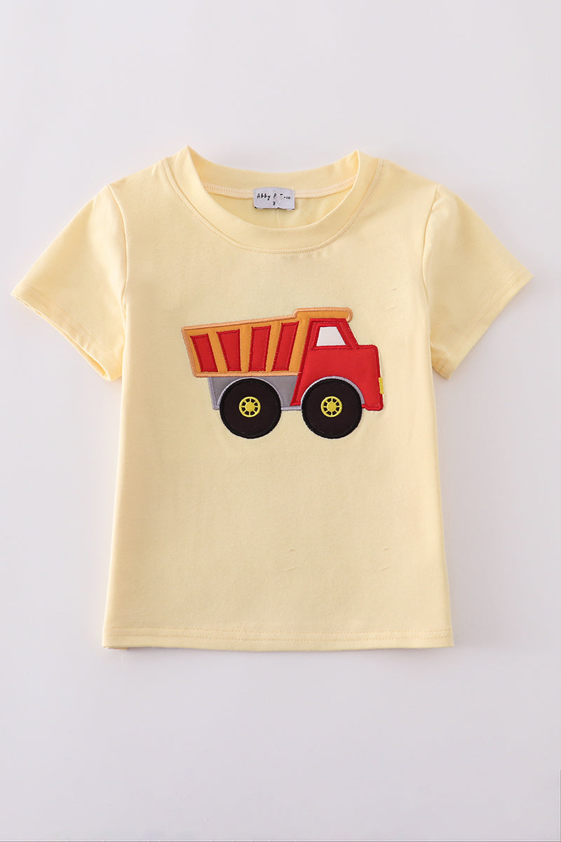 Dump Truck Appliqué T-Shirt – Yellow front 