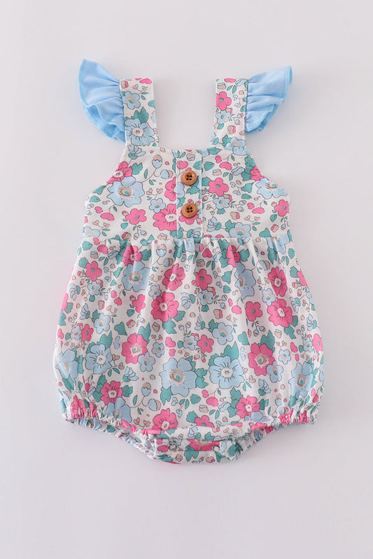 floral baby girl romper
ruffle sleeve baby outfit
summer bubble romper for girls
vintage floral baby romper
baby romper with buttons and snaps
pastel baby girl clothes