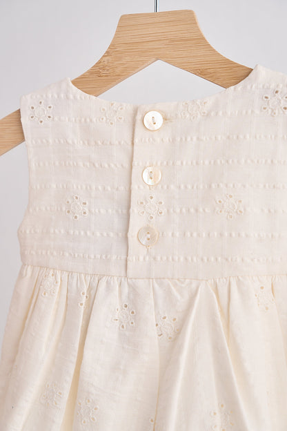 Vintage Cream Eyelet Romper with Embroidered Rose