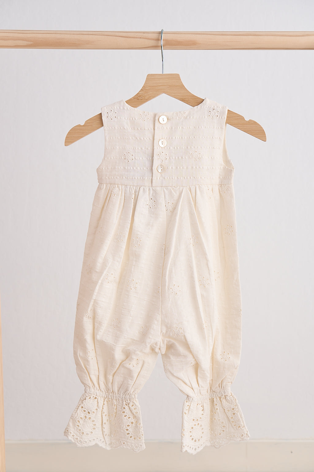 Vintage Cream Eyelet Romper with Embroidered Rose