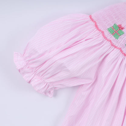 Pink Christmas Tree Hand-Smocked Dress