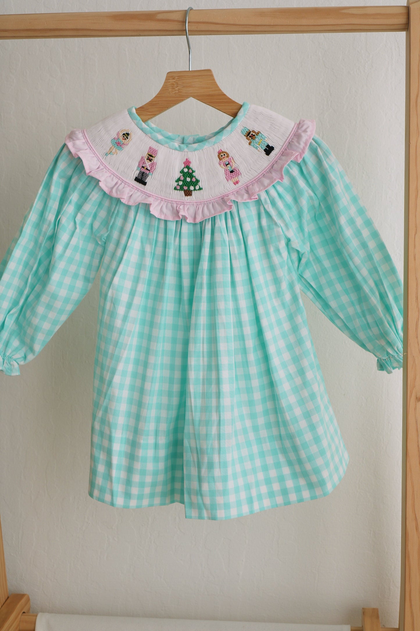 Mint Christmas Nutcracker Smocked Gingham Dress