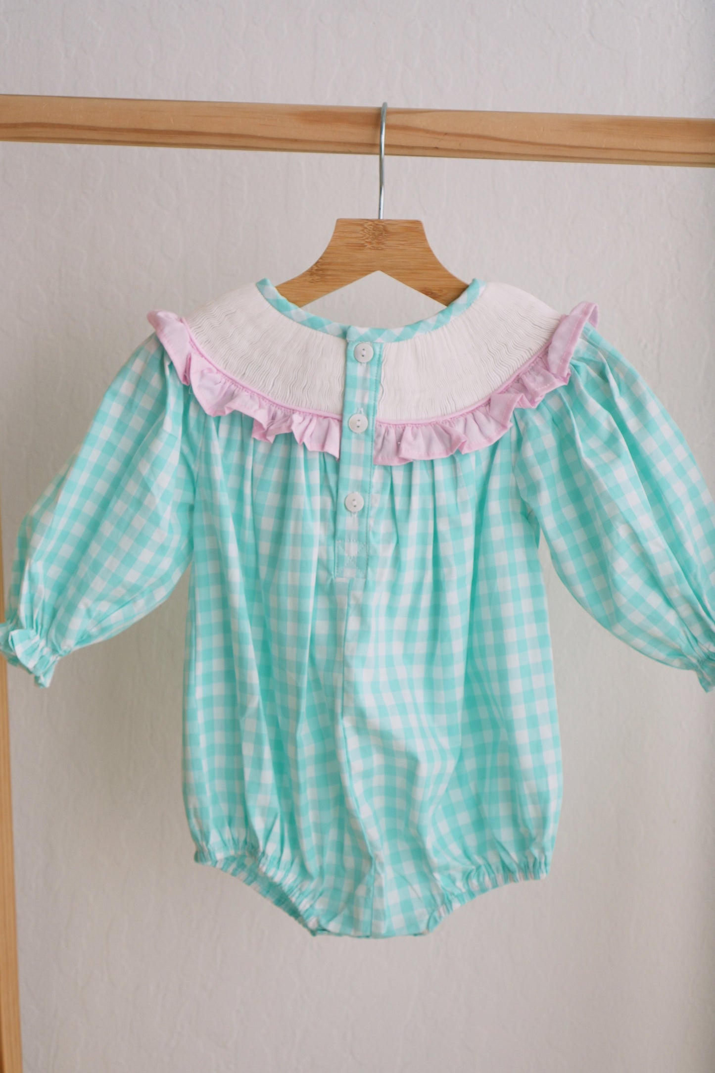 Mint Christmas Nutcracker Hand-Smocked Gingham Bubble