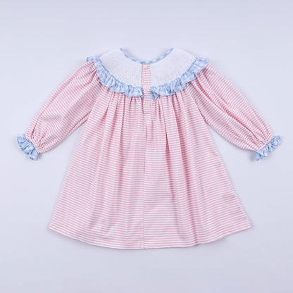 Pink Candy Cane Bow Smocked Ruffle Dress