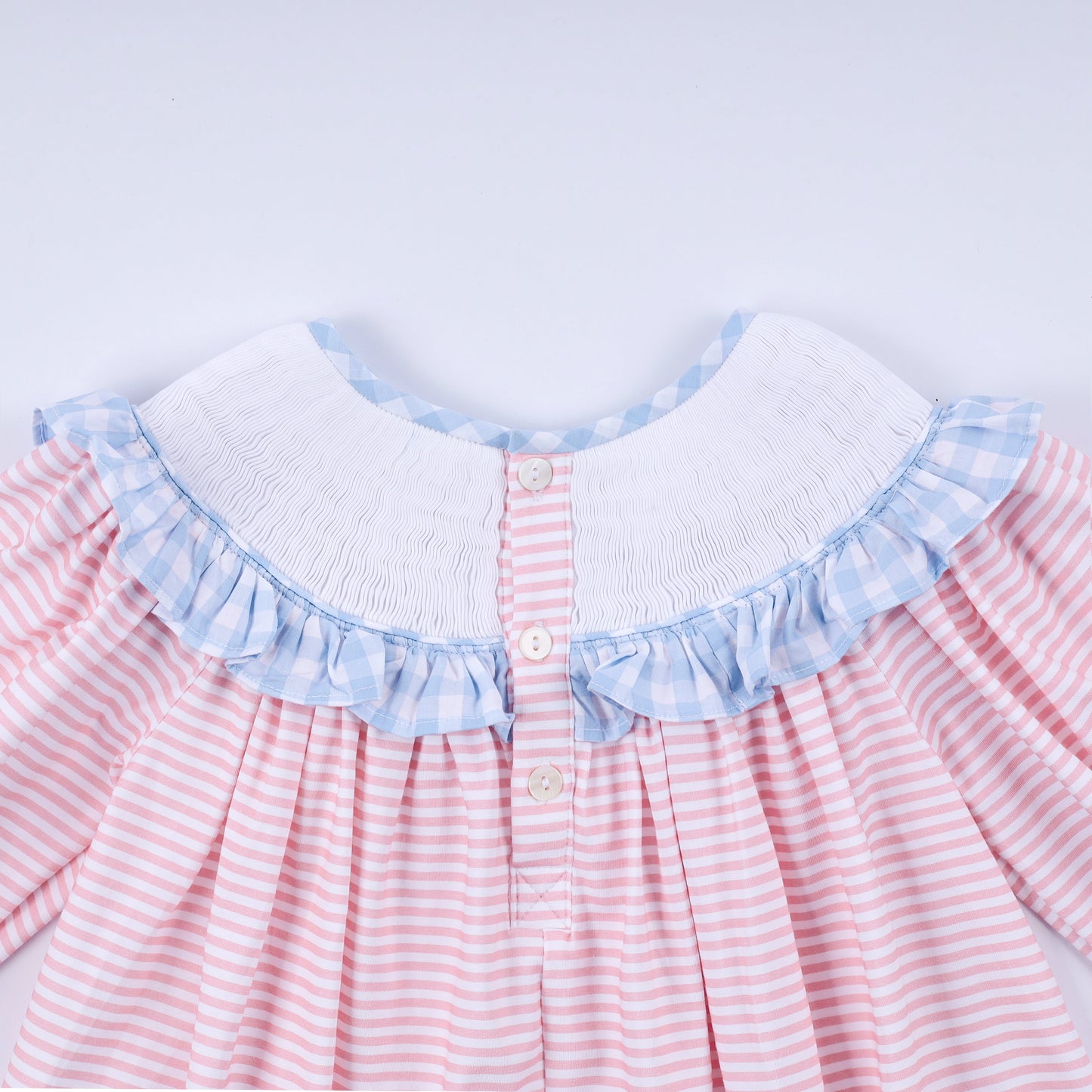 Pink Candy Cane Bow Smocked Ruffle Dress