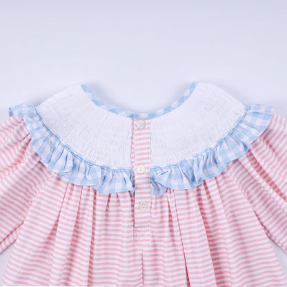 Pink Candy Cane Bow Smocked Ruffle Dress