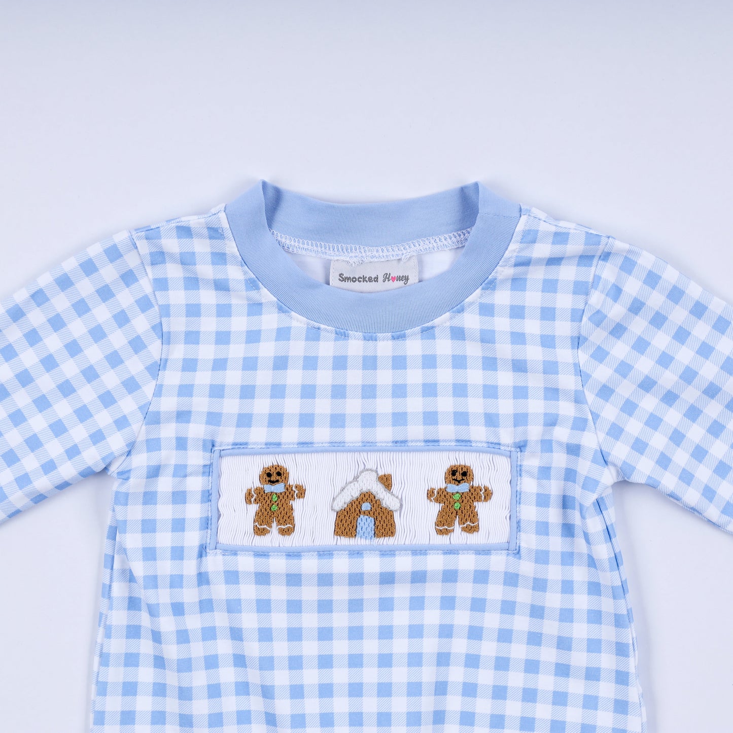 Blue Gingerbread Hand-Smocked Romper