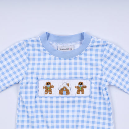 Blue Gingerbread Hand-Smocked Romper