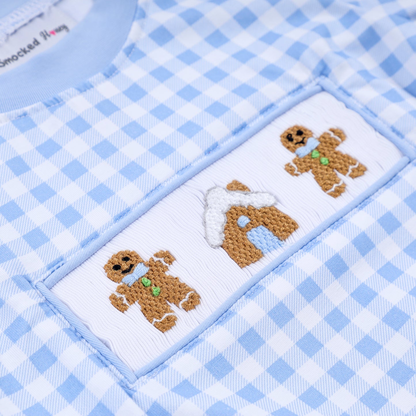 Blue Gingerbread Hand-Smocked Romper