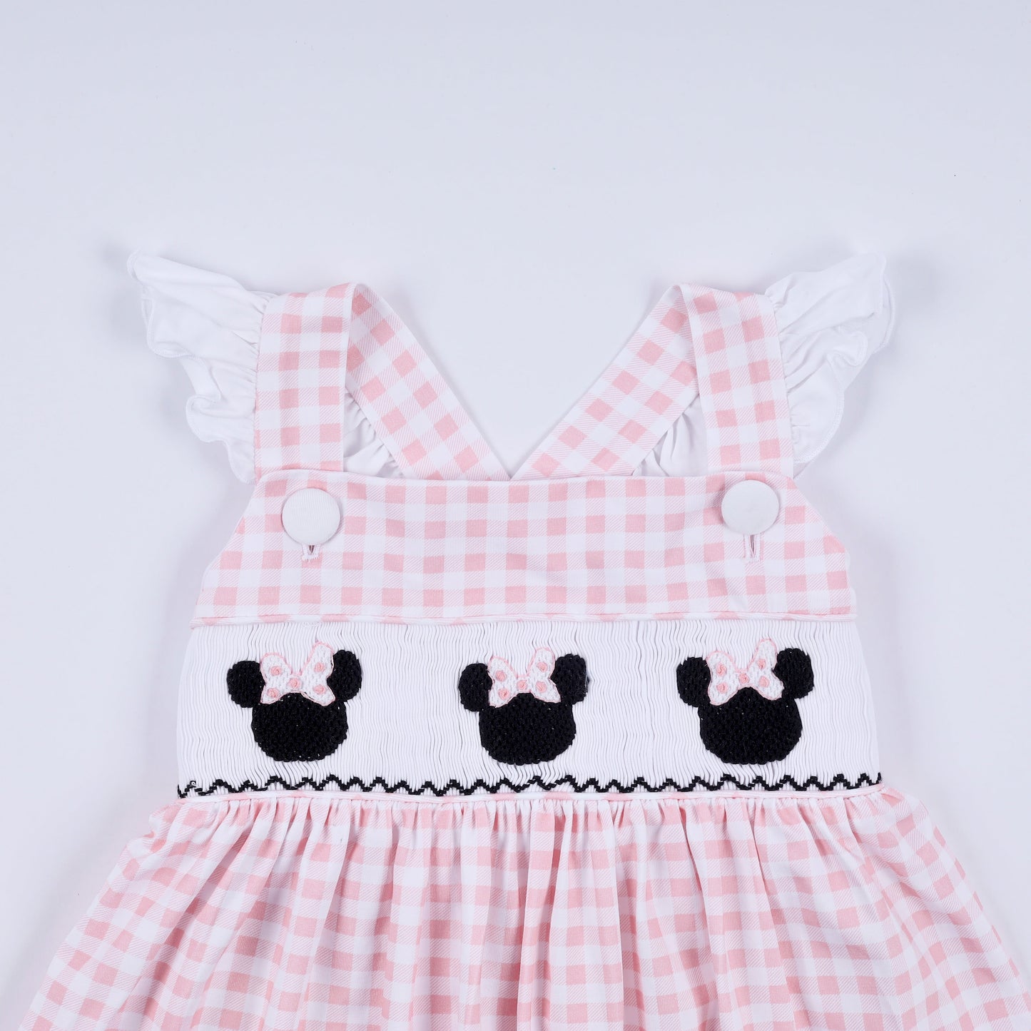 Mouse Ears Smocked Gingham Ruffle Dress