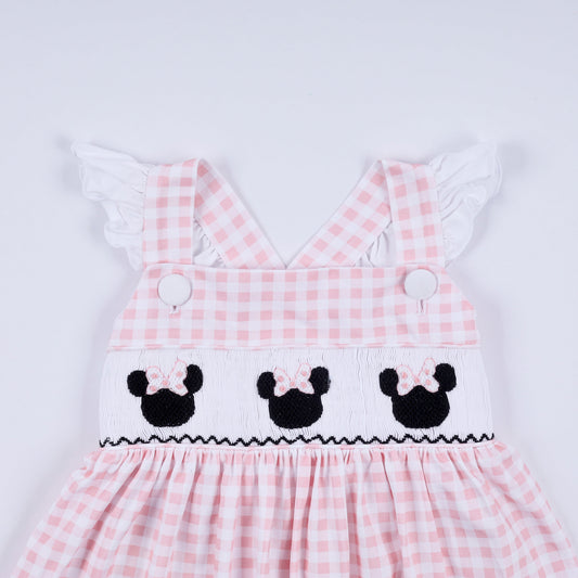 Mouse Ears Smocked Gingham Ruffle Dress