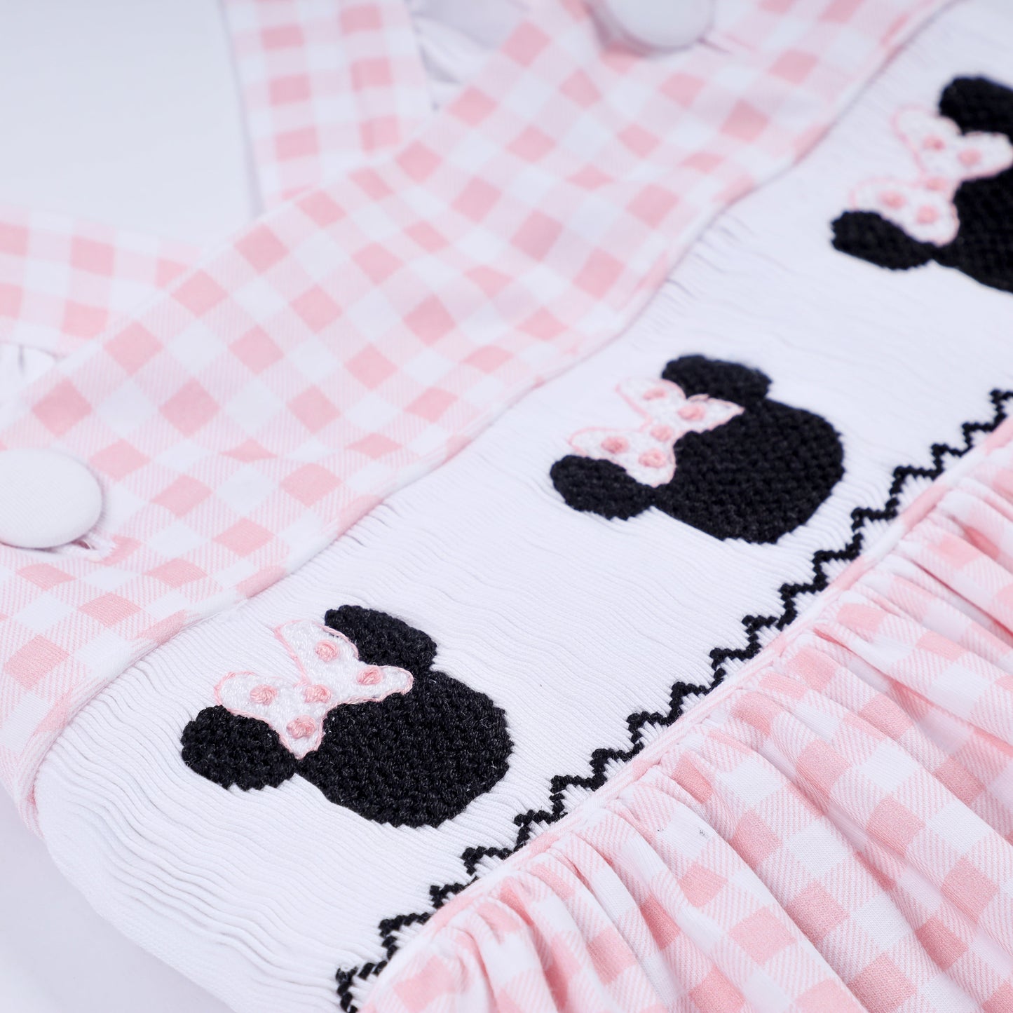 Mouse Ears Smocked Gingham Ruffle Dress