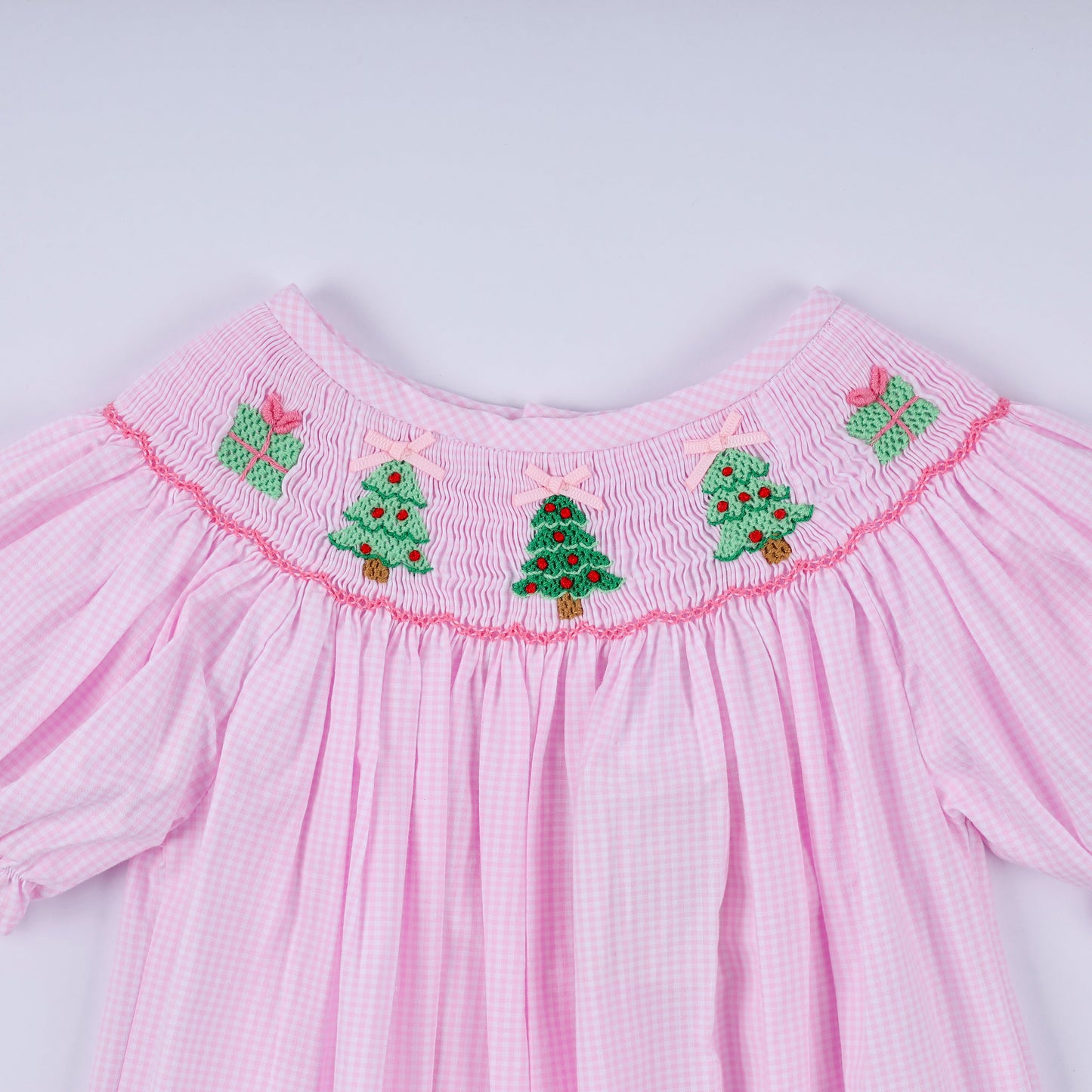 Pink Christmas Tree Hand-Smocked Romper