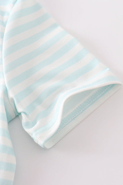 Tow Truck Appliqué Tee – Light Blue Stripes