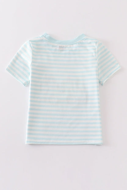Tow Truck Appliqué Tee – Light Blue Stripes