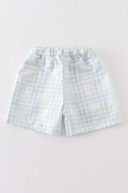 Pastel Plaid Boys’ Shorts – Blue, Green & White