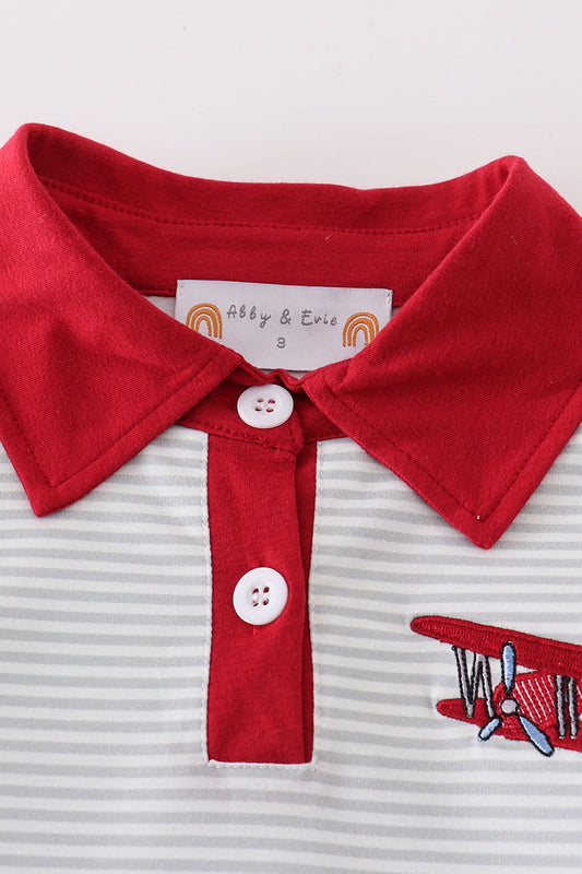 Vintage Plane Polo – Gray Stripe & Red