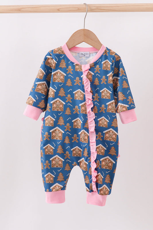 Gingerbread House Ruffle Baby Romper – Holiday One-Piece