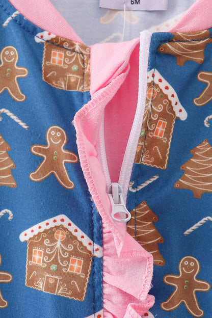 Gingerbread House Ruffle Baby Romper – Holiday One-Piece