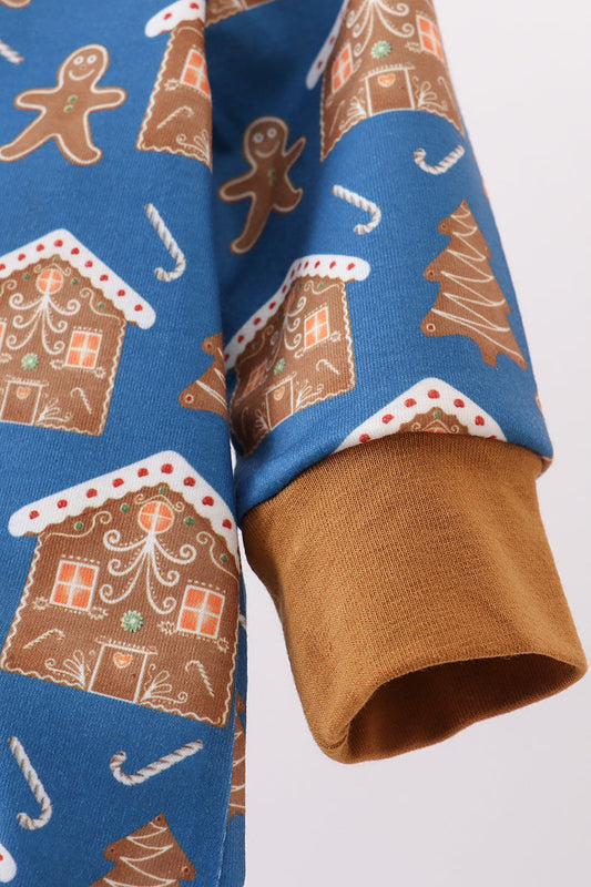 Baby Gingerbread Holiday Zip Pajama Romper – Christmas Cookie Print One-Piece