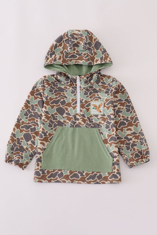 Boys Green Camo Duck Patch Pullover Hoodie