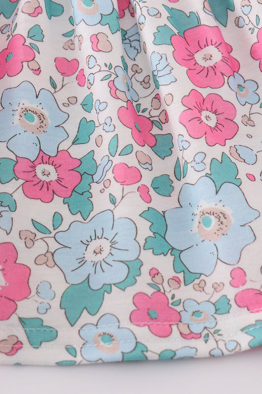 Pastel Floral Flutter Sleeve Baby Set – Dress + Blue Bloomers