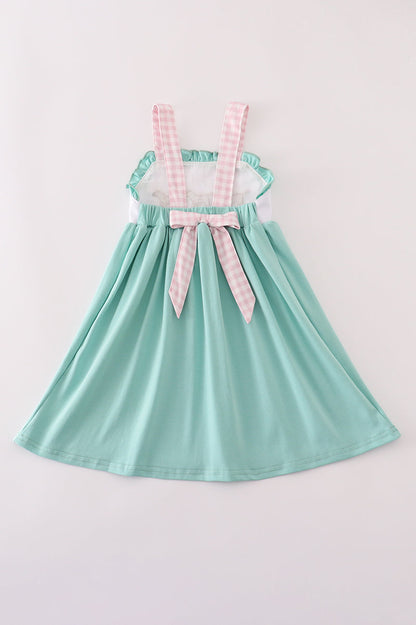 Aqua Puppy Dress with Gingham Straps – Embroidered Dog Detail