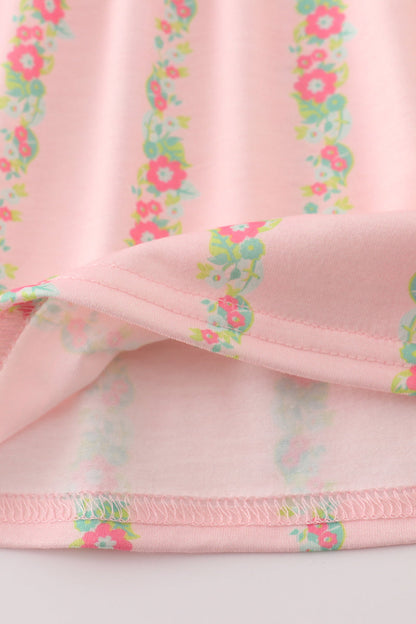 Girls’ Pink Floral Smocked Sundress with Aqua Bow Straps