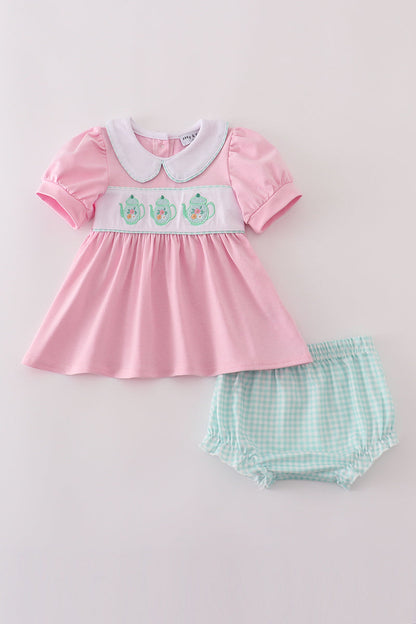 Pink Teapot Smocked Set