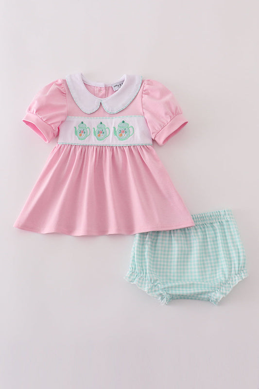 Pink Teapot Smocked Set