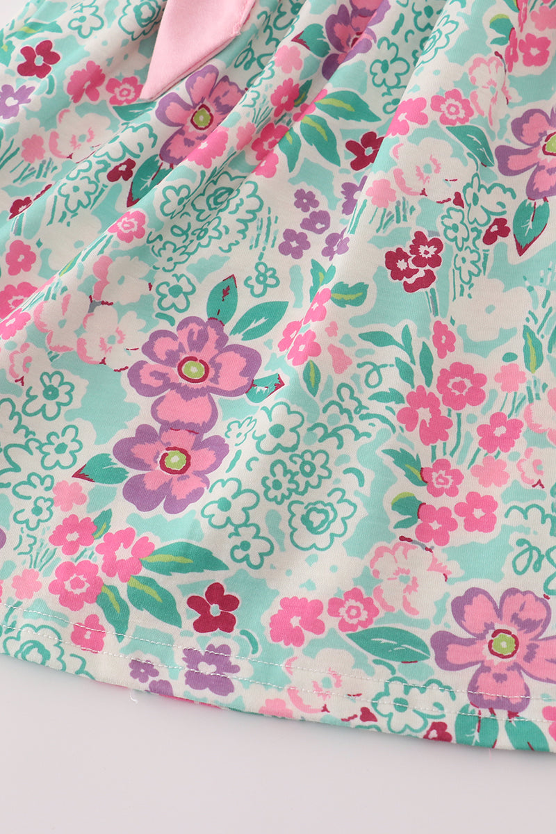 Garden Party Bow Dress – Pink & Mint Floral