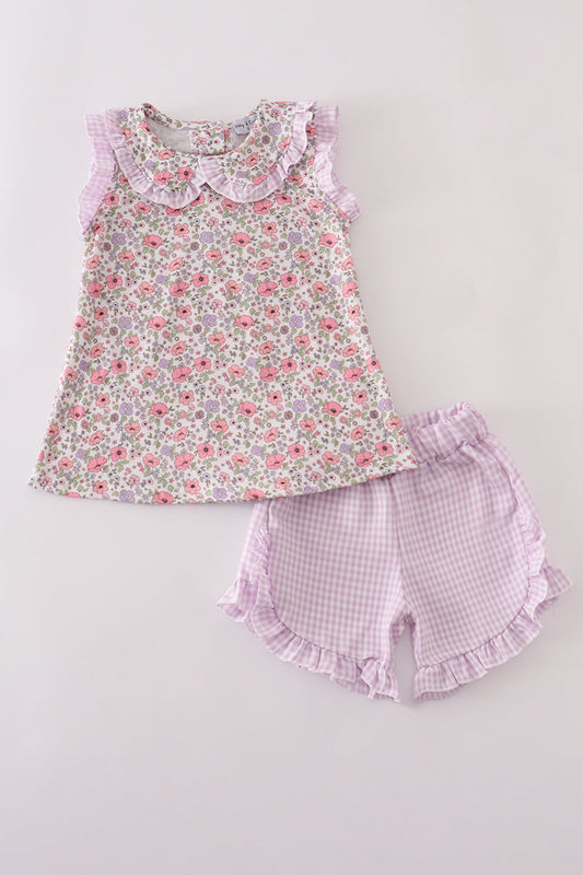 Lavender Picnic Floral Top & Gingham Short Set – Toddler Girl