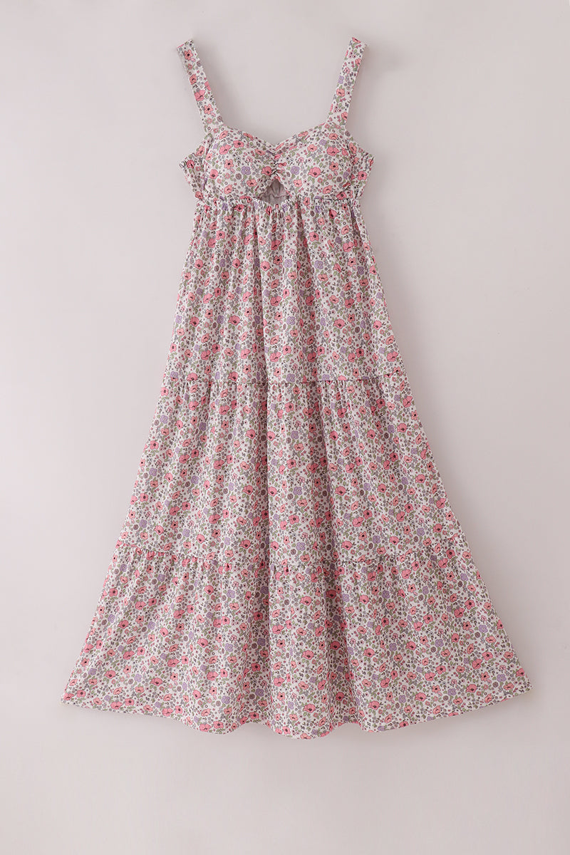 Floral Mommy and Me Matching Dresses – Pink and Lavender Gingham Trim