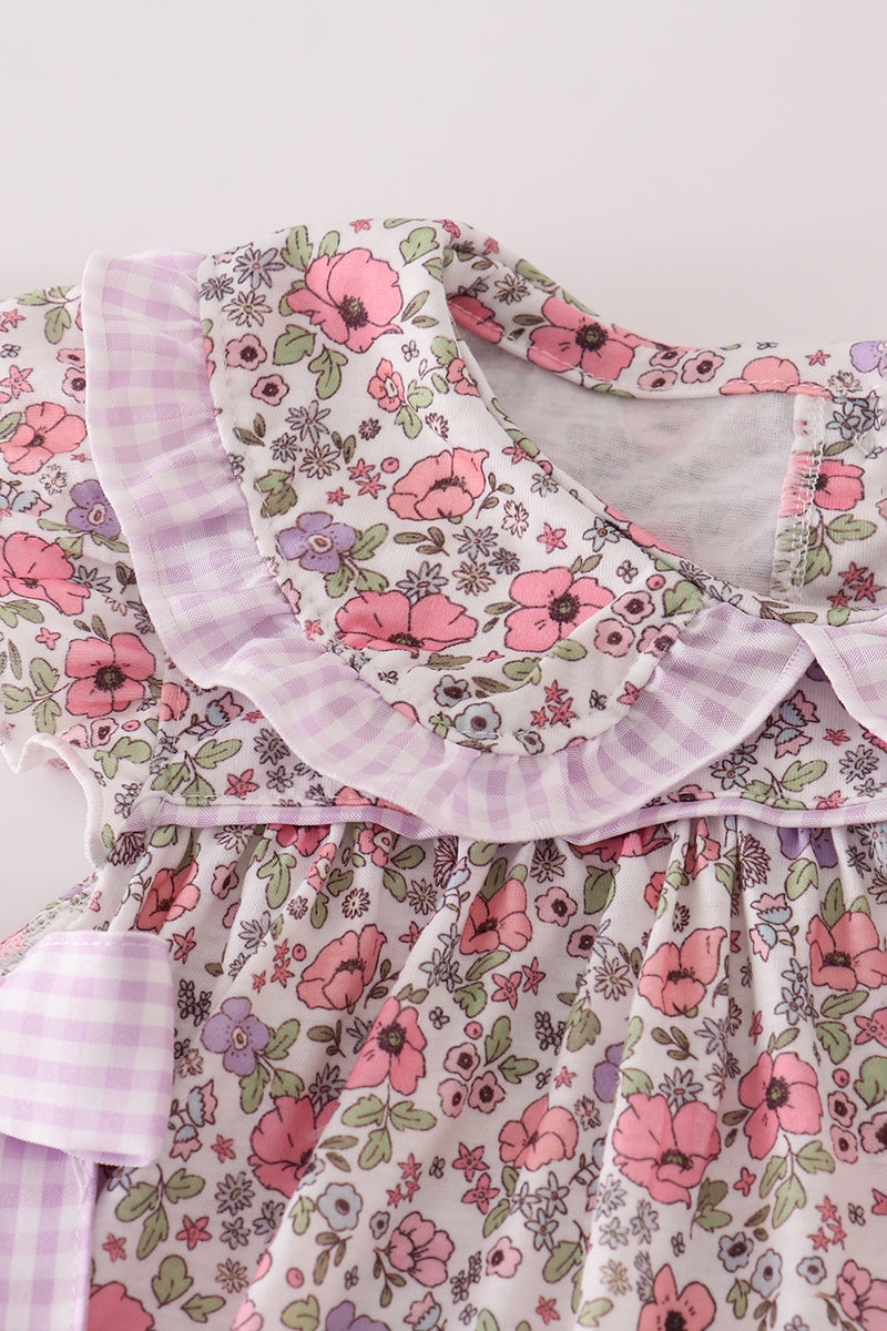 Floral Mommy and Me Matching Dresses – Pink and Lavender Gingham Trim