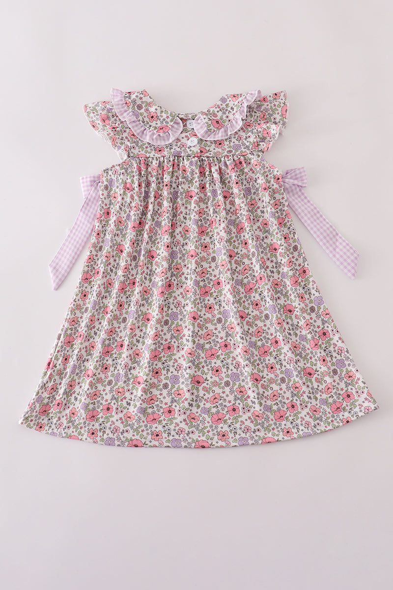 Floral Mommy and Me Matching Dresses – Pink and Lavender Gingham Trim