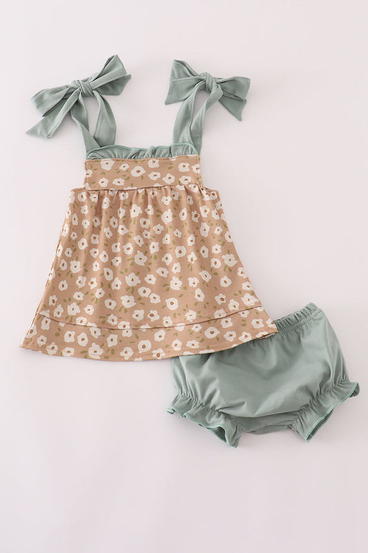 Wildflower Tie-Strap Dress Set with Bloomers