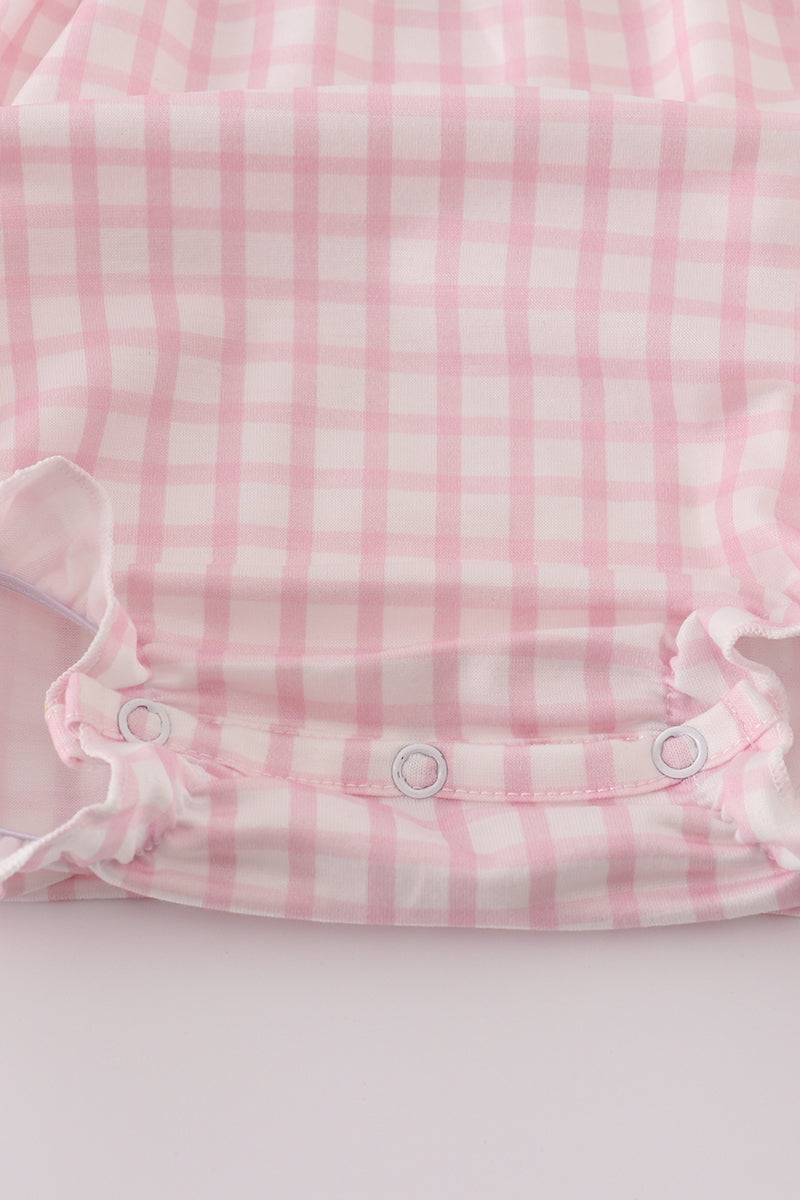 Pink Gingham Puppy Smocked Bubble Romper