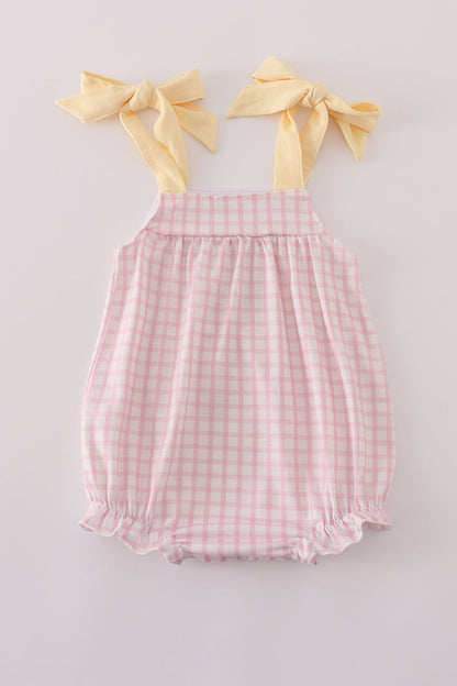Pink Gingham Puppy Smocked Bubble Romper
