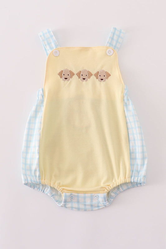 Yellow Puppy Gingham Bubble Romper