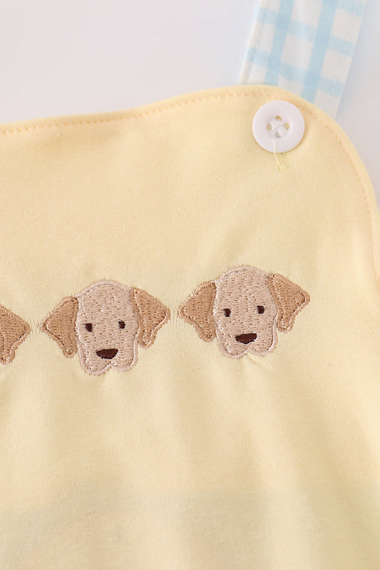 Yellow Puppy Gingham Bubble Romper