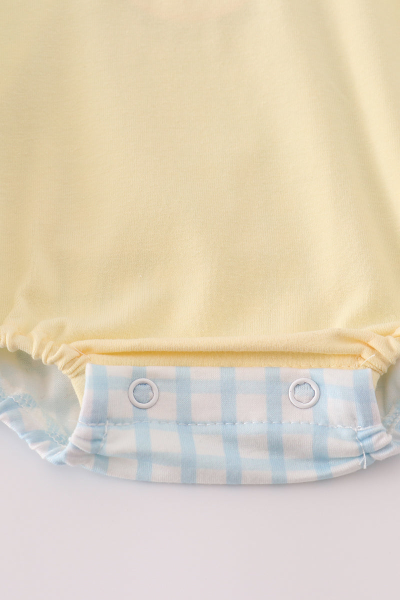Yellow Puppy Gingham Bubble Romper