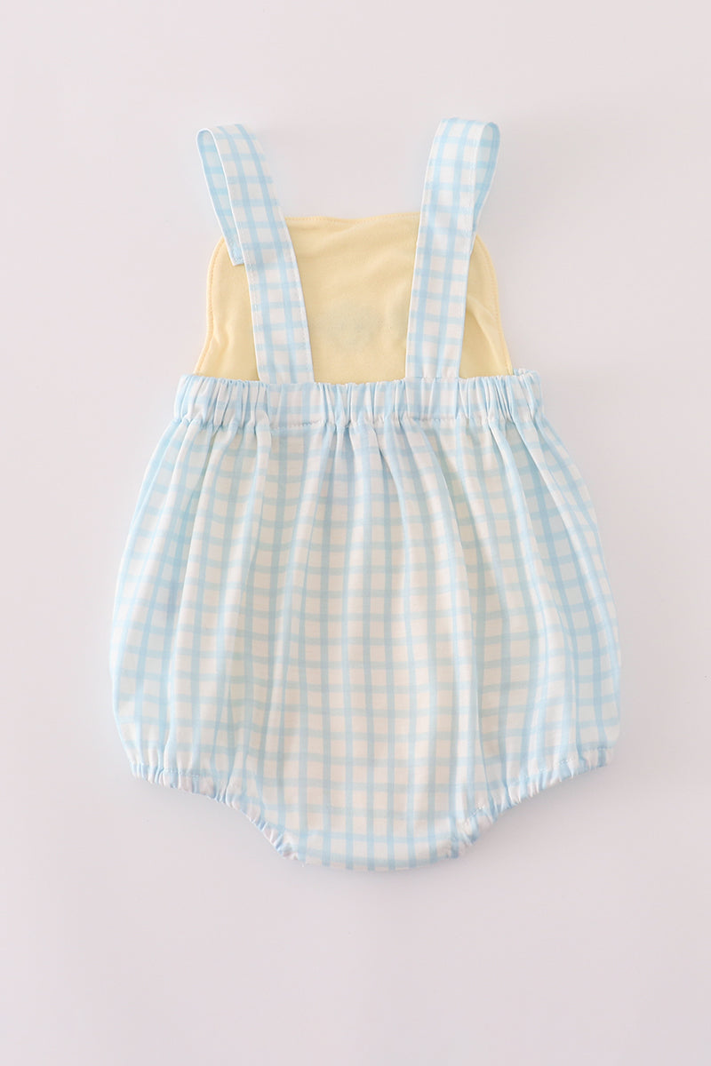 Yellow Puppy Gingham Bubble Romper
